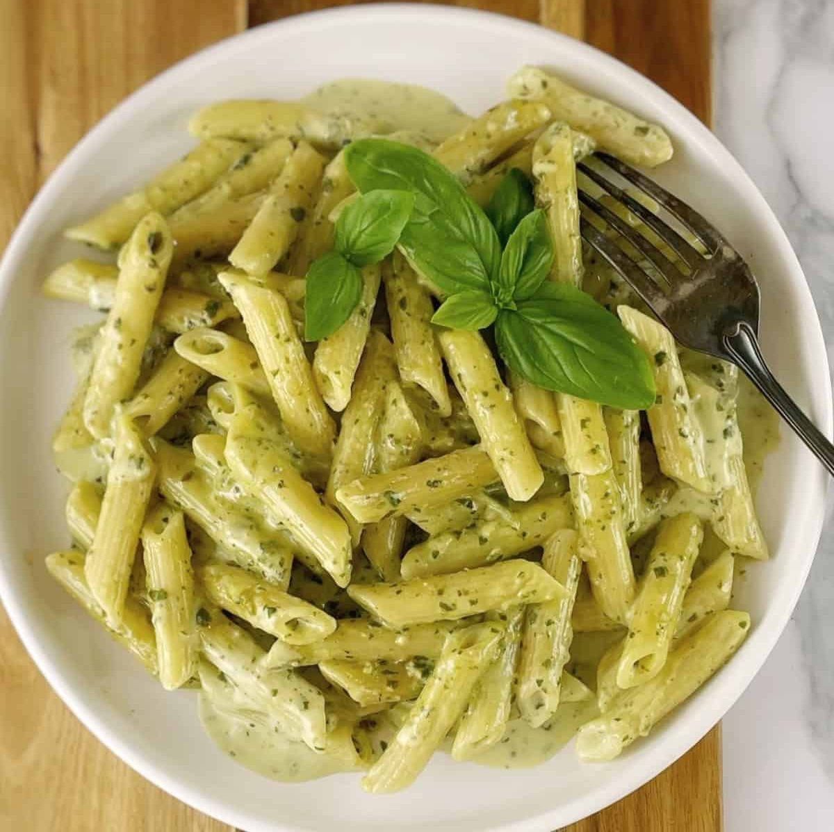 Pasta with Pesto Creme Sauce.