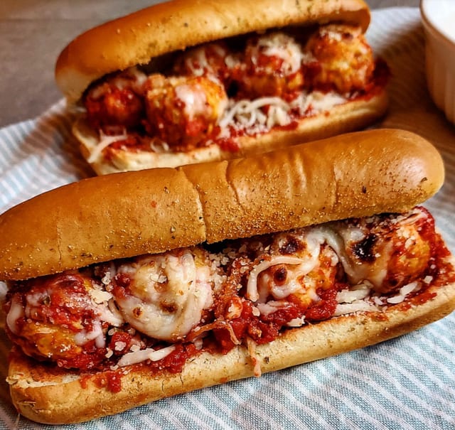 Meatball Parmigiana Sandwich.