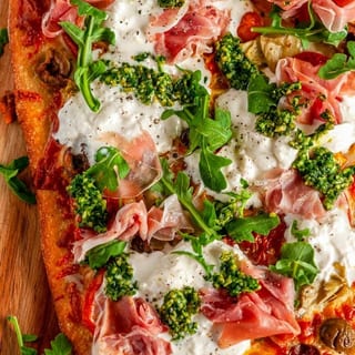 Burrata Prosciutto Arugula Roman Style Pan Pizza - White (NEW)