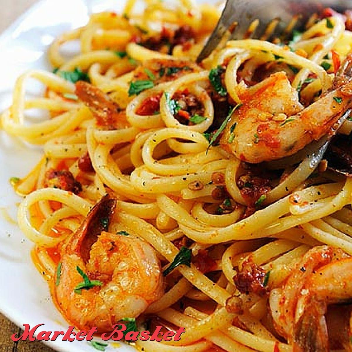 Pasta with Shrimp Marinara Sauce.